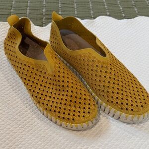 Ilse Jacobson Women's Slip-On Perforated leather Sneakers in Mustard Yellow